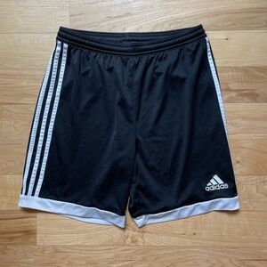Adidas Black and White Performance Shorts with Signature Stripes
